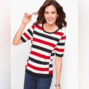 Talbots Tricolor Block Stripe Short Sleeve Sweater NWOT
